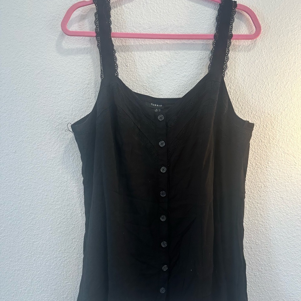 torrid Black Lace-Trim Button Front Camisole